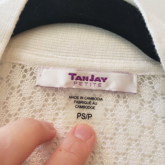 TanJay Petite White Size Small Cardigan with 3/4 Sleeve - Picture 3 of 6